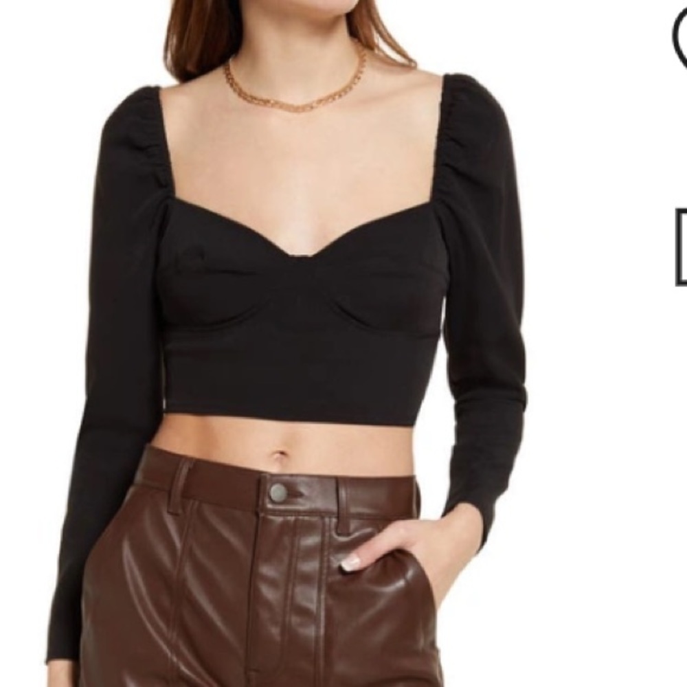 Open Edit Black Bustier Long Sleeve Crop Top Size Small Women’s